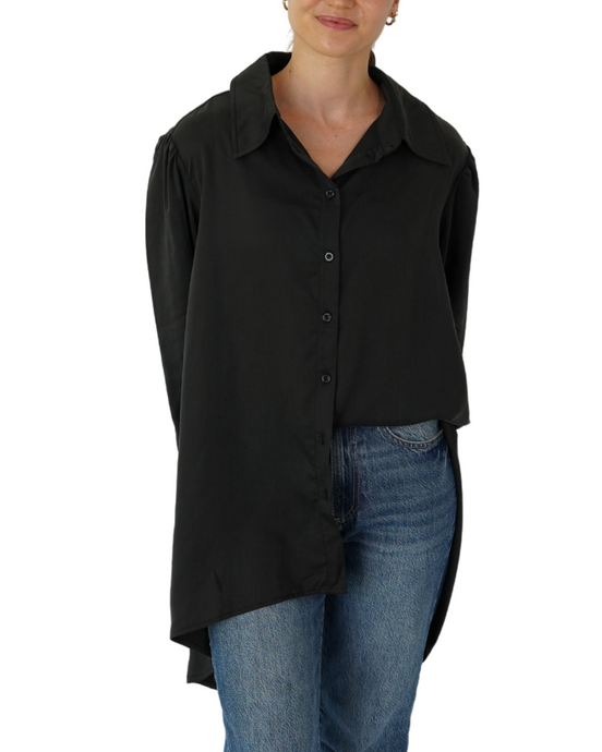 Asymmetrical Longline Black Shirt