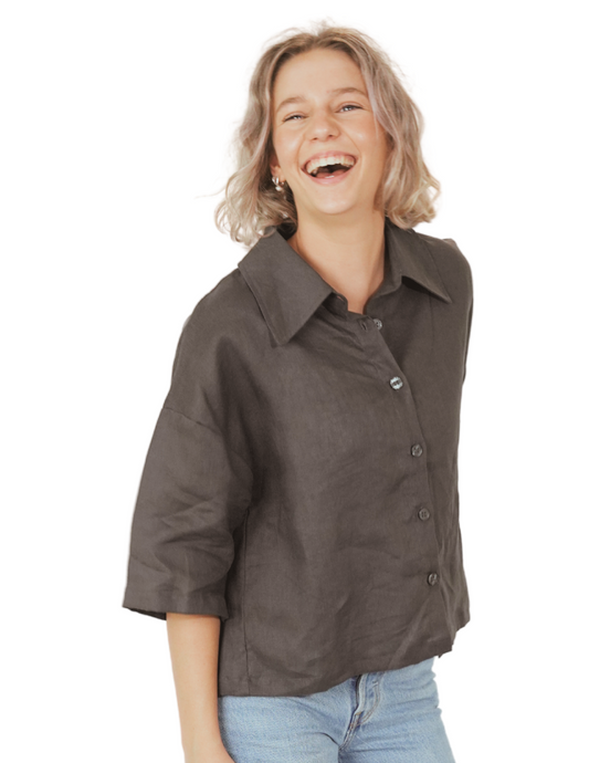 Boxy Button Up shirt (dark grey)
