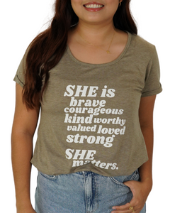 She is Soft Green Tee (Bubble print)