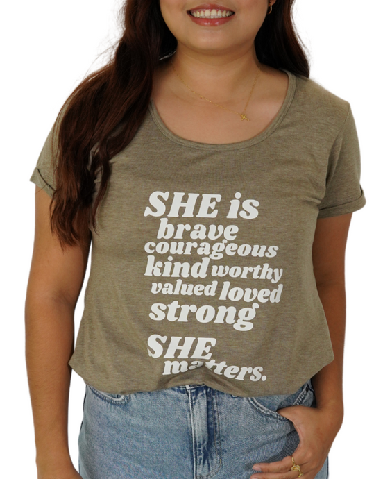 She is Soft Green Tee (Bubble print)