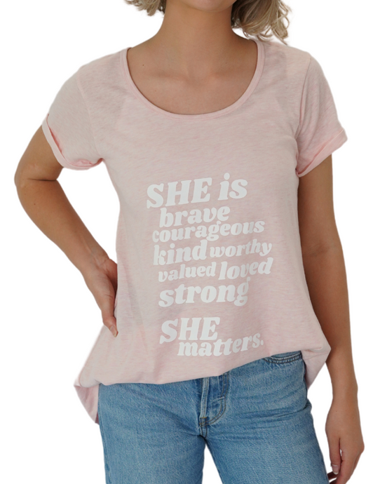 She is Soft Pink Tee (Bubble print)