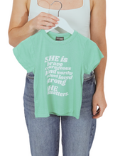 Load image into Gallery viewer, Kids Tee - SHE is (Bubble Print) in Green