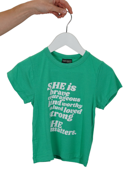 Kids Tee - SHE is (Bubble Print) in Green