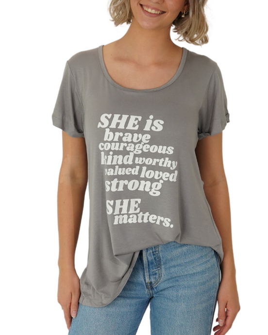 She is Grey Tee (Bubble print)