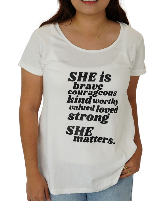 She is White Tee (Bubble print)