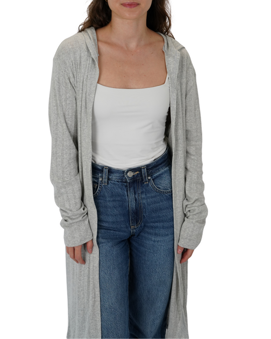 Longline Hooded Cardigan – Light Grey