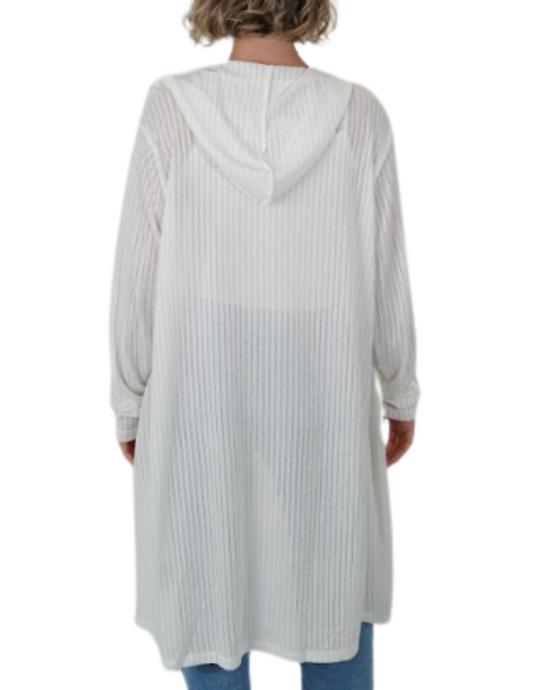 Longline Hooded Cardigan – White