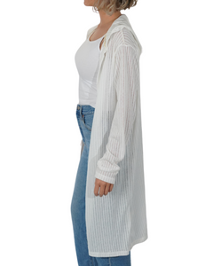 Longline Hooded Cardigan – White