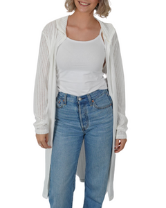 Longline Hooded Cardigan – White
