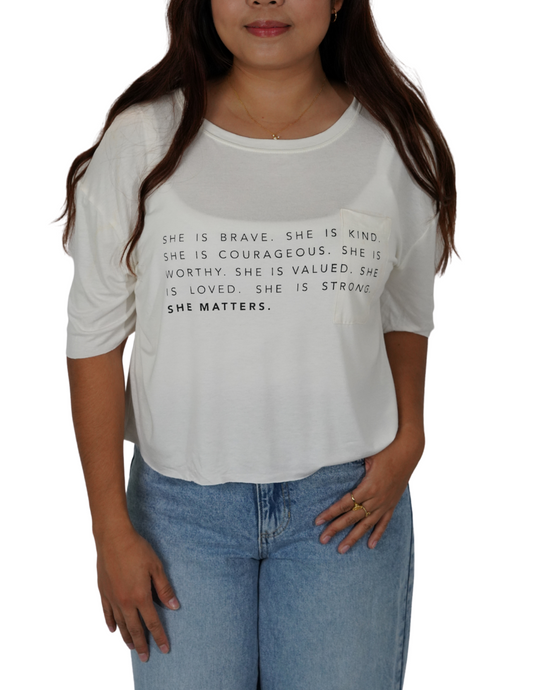 SHE Is Crop T Shirt (White)